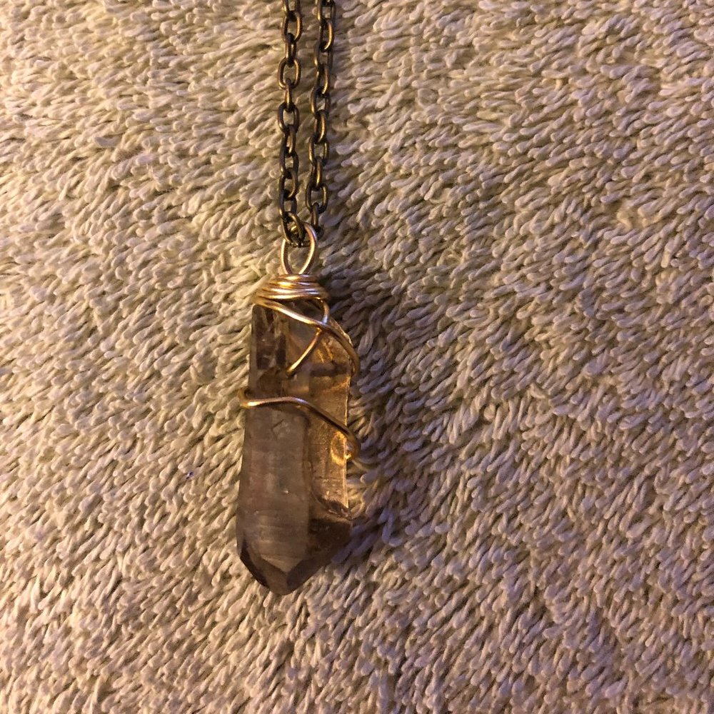 Wire Wrap Raw Smokey Quartz Necklace - Picture 3 of 8